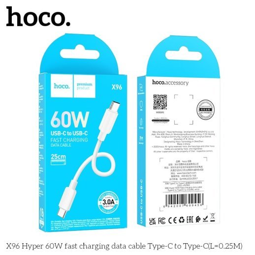 USB-C кабель HOCO X96 60W Type-C - Type-C 0,25 MЕТРИ, білий
