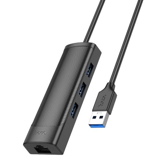 USB Конвертор HOCO HB42 4В1 HUB (USB 3.0 * 2шт. + RJ45 Ethernet), 1,20 метри, чорний