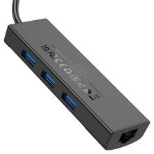 USB Конвертор HOCO HB42 4В1 HUB (USB 3.0 * 2шт. + RJ45 Ethernet), 1,20 метри, чорний