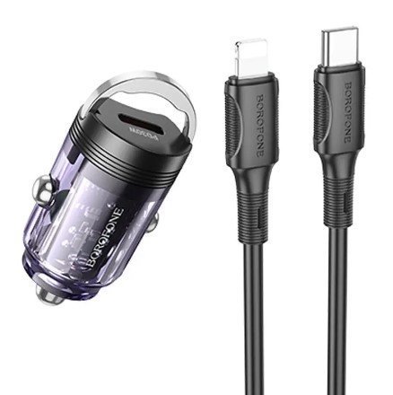 Автомобільний зарядний пристрій BOROFONE BZ29 PD 30W TYPE-C + кабель TYPE-C - LIGHTNING фіолетовий