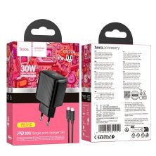 Мережевий зарядний пристрій HOCO CS22A PD 30W TYPE-C + кабель TYPE-C - LIGHTNING, ЧОРНИЙ