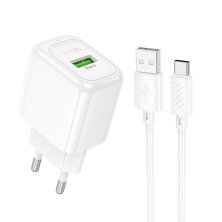 Мережевий зарядний пристрій HOCO CS52A USB QC 3.0 + кабель USB - TYPE-C, білий