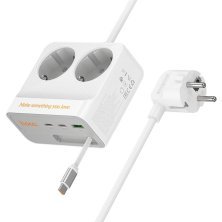 Мережевий подовжувач Hoco AC28 PD 45W USB QC3.0 + 3*Type-C + 2*Розетки 2.00 метра, білий