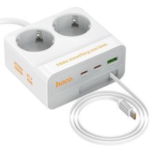 Мережевий подовжувач Hoco AC28 PD 45W USB QC3.0 + 3*Type-C + 2*Розетки 2.00 метра, білий