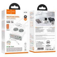 Мережевий подовжувач Hoco AC28 PD 45W USB QC3.0 + 3*Type-C + 2*Розетки 2.00 метра, білий