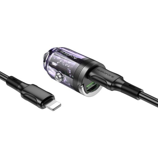 Автомобільний зарядний пристрій BOROFONE BZ29A PD 36W TYPE-C / USB QC3.0 + кабель TYPE-C - LIGHTNING, фіолетовий
