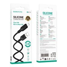USB кабель BOROFONE BX113 USB - Lightning SILICONE 2.4A 3 метри, чорний