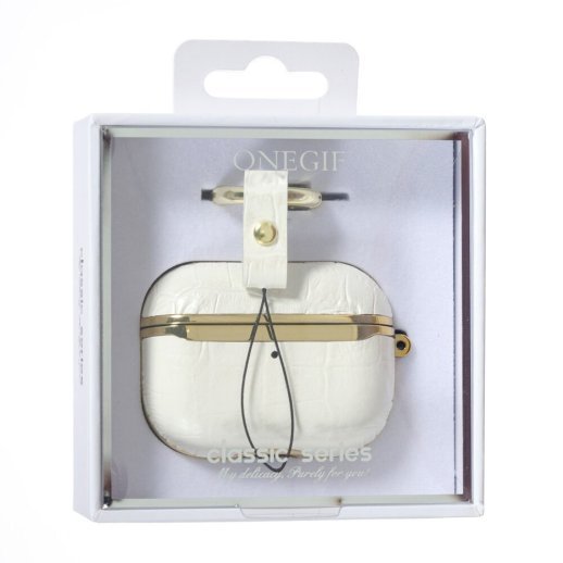 Чехол Onegif Leather Croco для AirPods Pro White