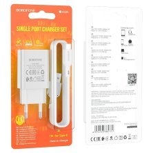 Мережевий зарядний пристрій BOROFONE BA68A Glacier single port + кабель USB - TYPE-C