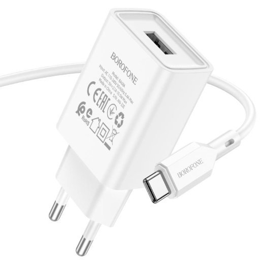 Мережевий зарядний пристрій BOROFONE BA68A Glacier single port + кабель USB - TYPE-C
