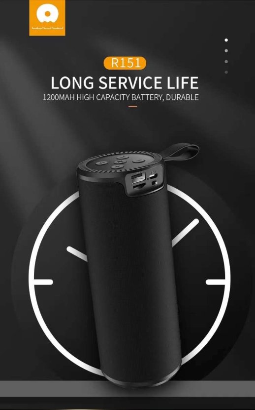 Портативна колонка WUW R151 з лігтариком, чорний