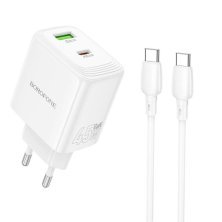 Мережевий зарядний пристрій BOROFONE BN30 PD 45W (1×USB-C + USB-A) + кабель Type-C - Type-C, EU