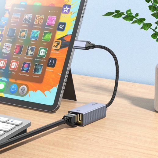 Перехідник HOCO UA37 Type-C - RJ45 GIGABIT, сірий