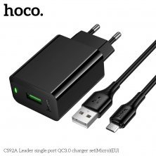 Мережевий зарядний пристрій HOCO CS92A Leader QC3.0 + кабель USB - MICRO, чорний