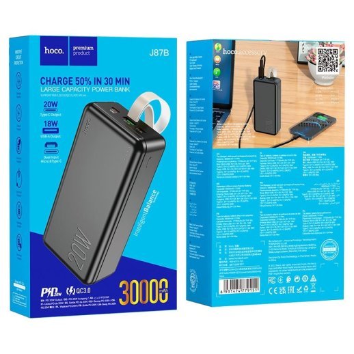 Power Bank HOCO J87B Tacker PD20W + QC3.0 30000 mAh чорний
