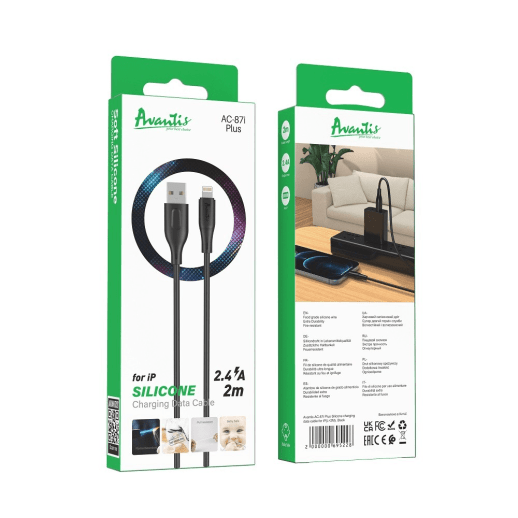USB Cable Avantis AC-87i Plus  Silicone Lightning 2m Black