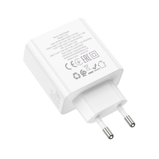 Мережевий зарядний пристрій HOCO C113A TYPE-C PD 65W + QC3.0, БІЛИЙ