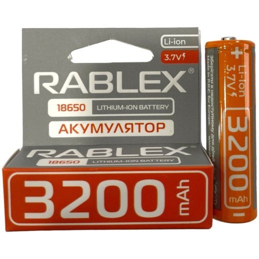 Акумулятор Rablex 18650 Li-Ion ICR18650 3200mAh TipTop 3.7V помаранчевий в упаковці