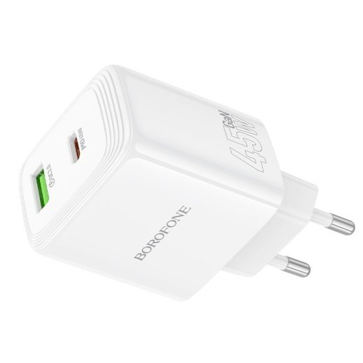 Зарядний пристрій BOROFONE BN30 PD 45W Type-C + USB QC3.0, білий