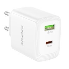 Зарядний пристрій BOROFONE BN30 PD 45W Type-C + USB QC3.0, білий