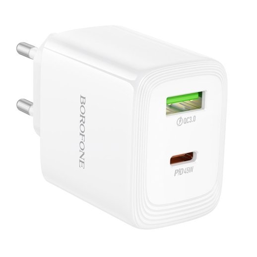 Зарядний пристрій BOROFONE BN30 PD 45W Type-C + USB QC3.0, білий