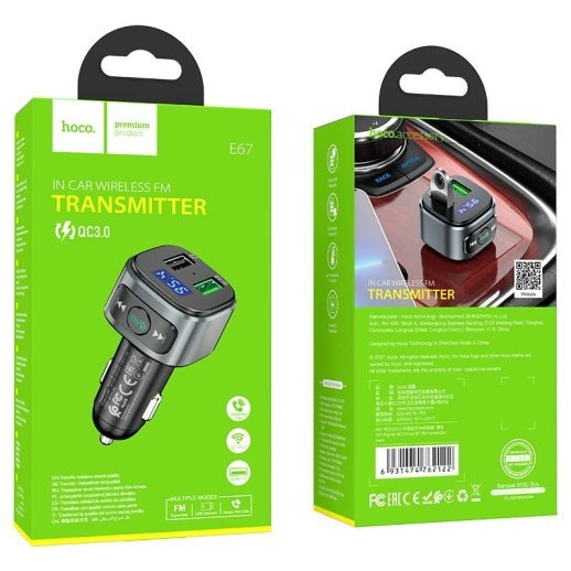 FM трансмітер HOCO E67 Bluetooth з швидкою зарядкою 1USB QC 3.0 18W + 1USB FLASH з гучним зв'язком