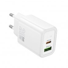 Мережевий зарядний пристрій HOCO N61 Gentle TYPE-C PD 20W + USB QC 3.0, білий