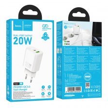 Мережевий зарядний пристрій HOCO N61 Gentle TYPE-C PD 20W + USB QC 3.0, білий