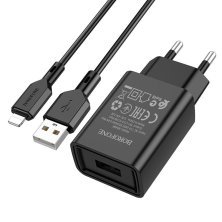 Мережевий зарядний пристрій BOROFONE BA68A Glacier USB 2.1A + кабель USB - LIGHTNING