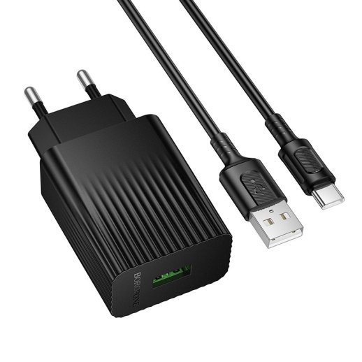 Мережевий зарядний пристрій BOROFONE BAS72A USB QC3.0 + кабель USB - TYPE-C, чорний