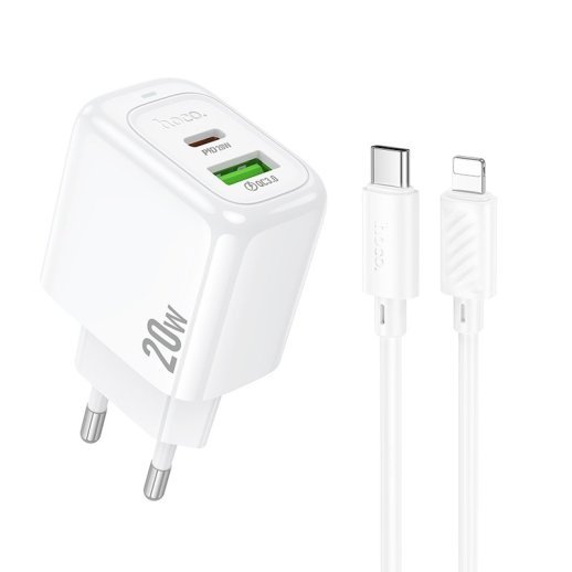 Мережевий зарядний пристрій HOCO CS54A TYPE-C PD 20W / USB QC 3.0 + кабель TYPE-C - LIGHTNING, білий