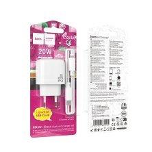 Мережевий зарядний пристрій HOCO CS54A TYPE-C PD 20W / USB QC 3.0 + кабель TYPE-C - LIGHTNING, білий