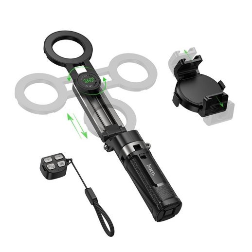 Монопод-штатив HOCO K27 Pro 2-в-1 (магніт + затискач), з Bluetooth-пультом, для смартфона 4.5 - 7.0", чорний
