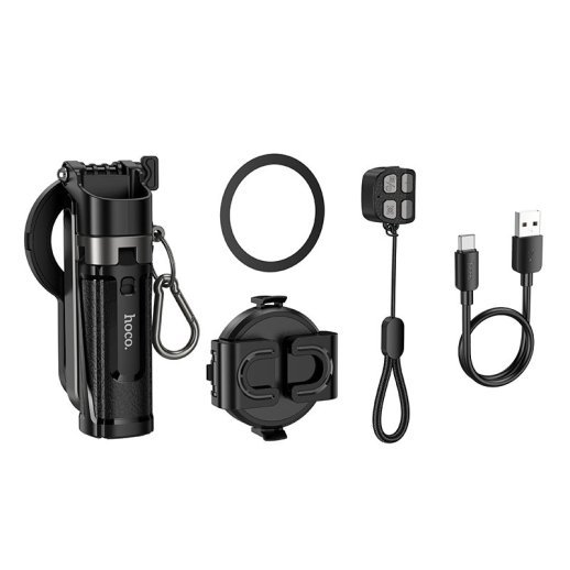 Монопод-штатив HOCO K27 Pro 2-в-1 (магніт + затискач), з Bluetooth-пультом, для смартфона 4.5 - 7.0", чорний