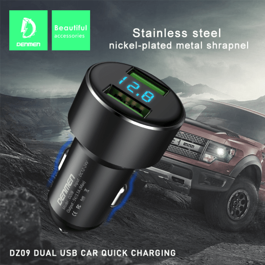 Автомобільний зарядний пристрій DENMEN DZ09 LED LCD 3.1A 2USB PORT ЧОРНИЙ