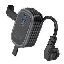 Мережевий подовжувач Hoco NS7 PD 20W 2*USB + Type-C + Розетка, 1.00 метр, чорний