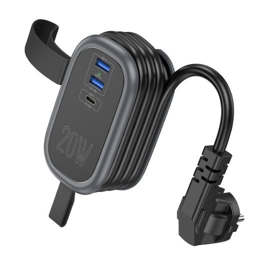 Мережевий подовжувач Hoco NS7 PD 20W 2*USB + Type-C + Розетка, 1.00 метр, чорний