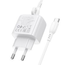 Мережевий зарядний пристрій BOROFONE BAS44A TYPE-C PD 20W / USB QC3.0 + кабель TYPE-C - TYPE-C, білий