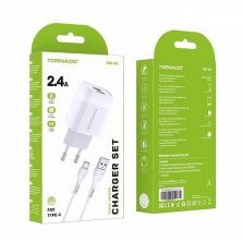 Сетевое Зарядное Устройство 2in1 TORNADO TD-16 (2USB 2.4A) Type-C