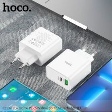 Мережевий зарядний пристрій HOCO C113A TYPE-C PD 65W + QC3.0, БІЛИЙ