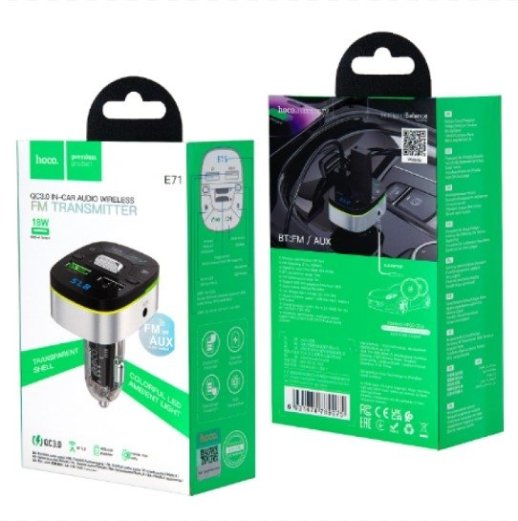 FM трансмітер HOCO E71 Bluetooth з швидкою зарядкою 1USB QC3.0 18W + 1USB FLASH з гучним зв'язком ЧОРНИЙ
