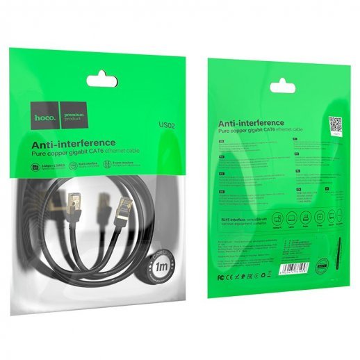 Мережевий кабель HOCO US02 Ethernet RJ45 5 м, чорний