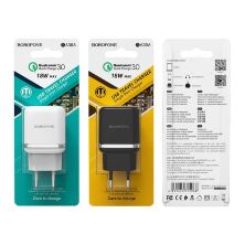 Мережевий зарядний пристрій BOROFONE BA36A High speed single port QC3.0, ЧОРНИЙ