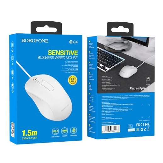 Мишка дротова BOROFONE BG4 Business wired, білий