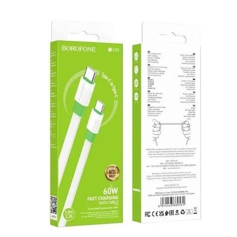 USB-C кабель BOROFONE BX89 charging data Type-C - Type-C біло-зелений