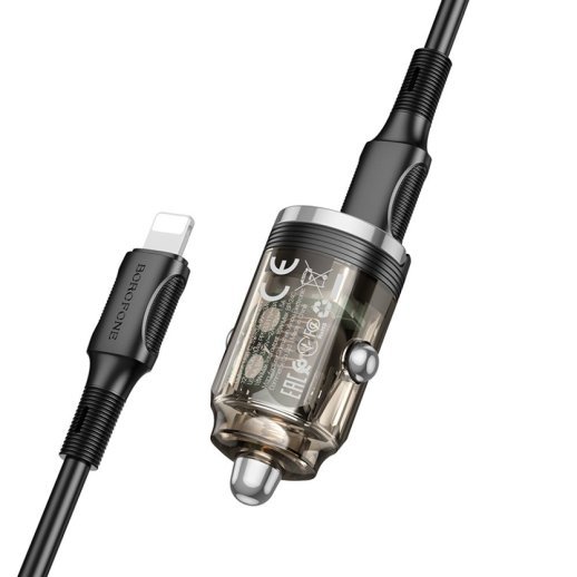 Автомобільний зарядний пристрій BOROFONE BZ29A PD 36W TYPE-C / USB QC3.0 + кабель TYPE-C - LIGHTNING, чорний