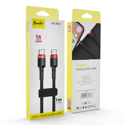 USB Cable Avantis AC-48сс PD Cool Charging Type-C to Type-C Black/Red