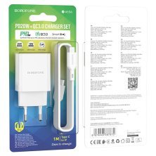 Мережевий зарядний пристрій BOROFONE BA69A Resource PD20W+QC3.0 + кабель TYPE-C - LIGHTNING
