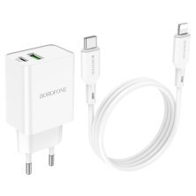 Мережевий зарядний пристрій BOROFONE BA69A Resource PD20W+QC3.0 + кабель TYPE-C - LIGHTNING