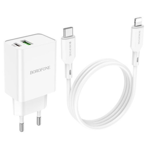 Мережевий зарядний пристрій BOROFONE BA69A Resource PD20W+QC3.0 + кабель TYPE-C - LIGHTNING